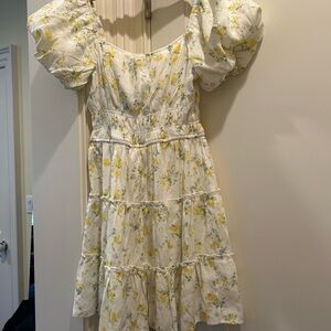 Trixxi Yellow Floral Puff Sleeve Mini Dress